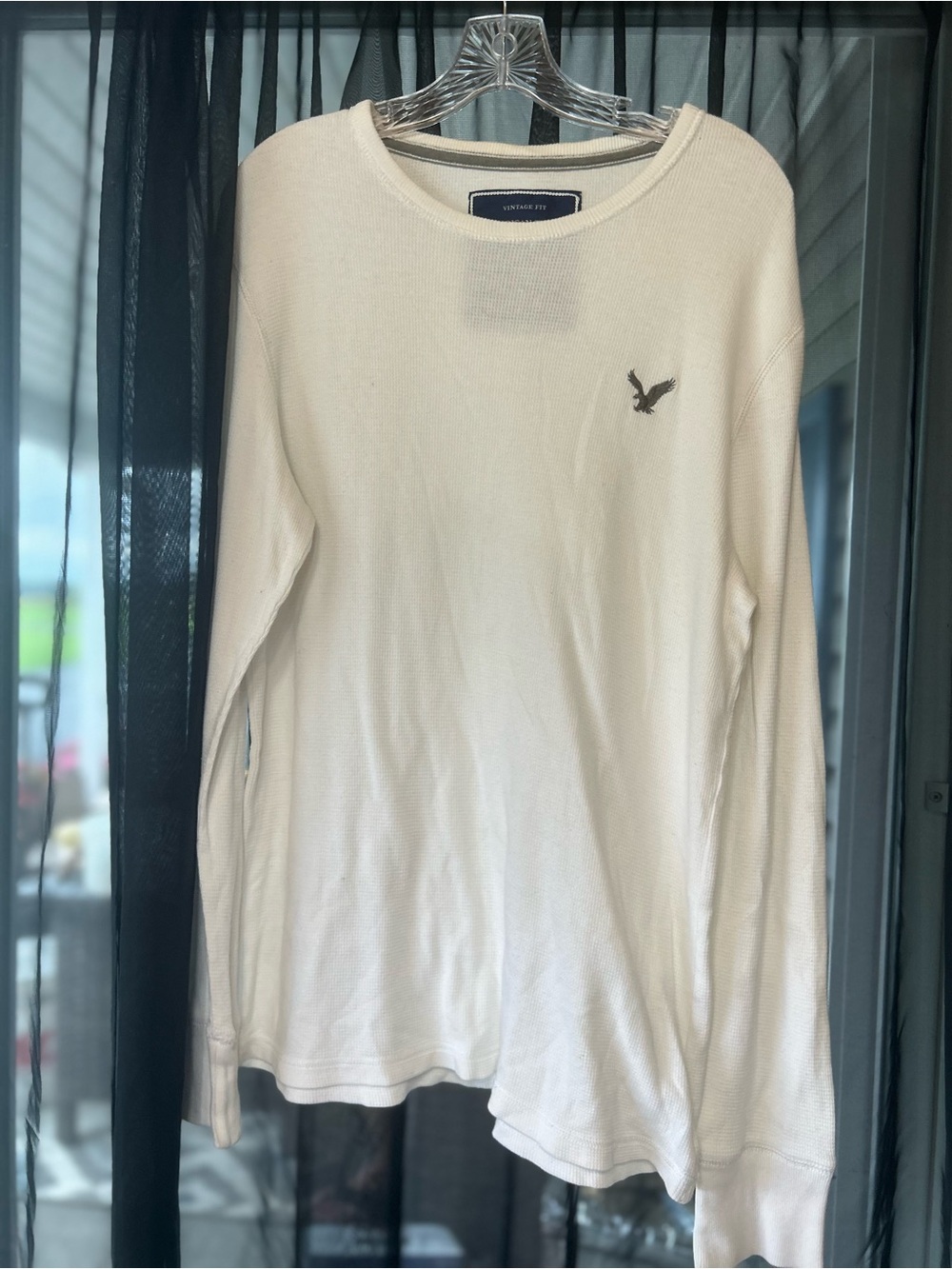 American Eagle Outfitters white Long-Sleeve Waffle Knit Crew
